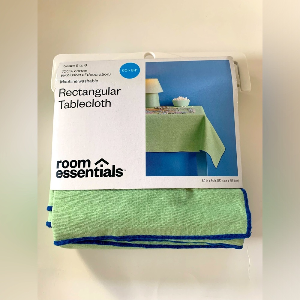 Room Essentials Light Green Tablecloth with Blue Trim 60x84